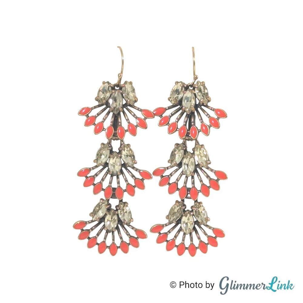 Stella & Dot Coral Cay Convertible Fringe Fan Gold Tone Pierced Dangle Earrings